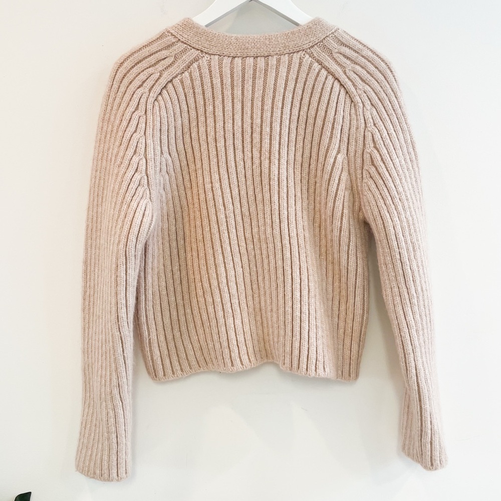 Zara Thick Knit Crop V-Neck Winter Sweater Tan Size Small - Picture 6 of 9